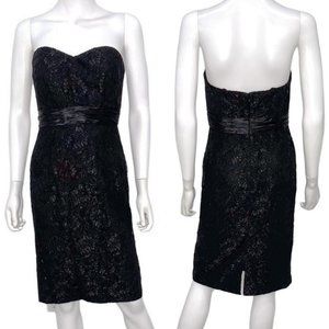 Theia Strapless Shimmer Lace Sweetheart Neckline Mini Dress in Black Size 4